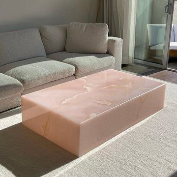 Pink Onyx Bubble Gum Table W casters