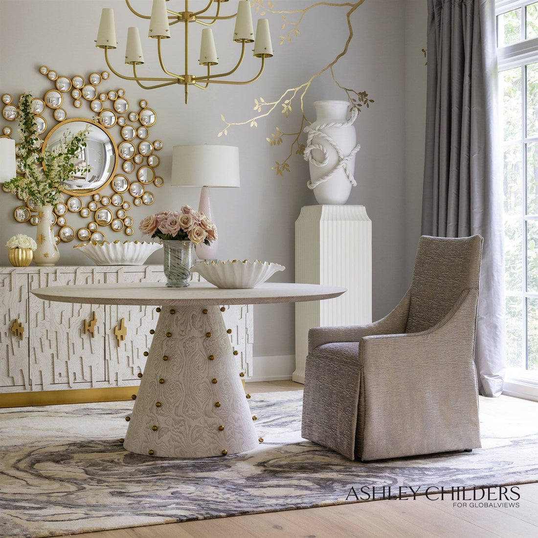 Spheres Dining Table - White Burl