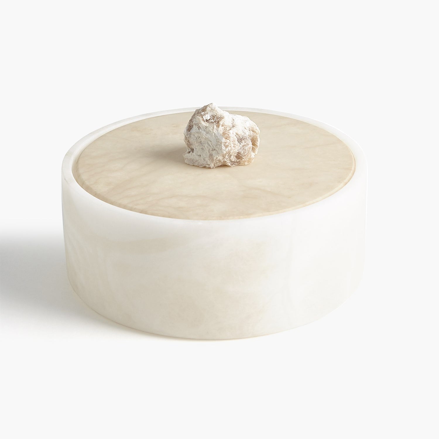 Alabaster Round Box w/Rock Finial - Open Box