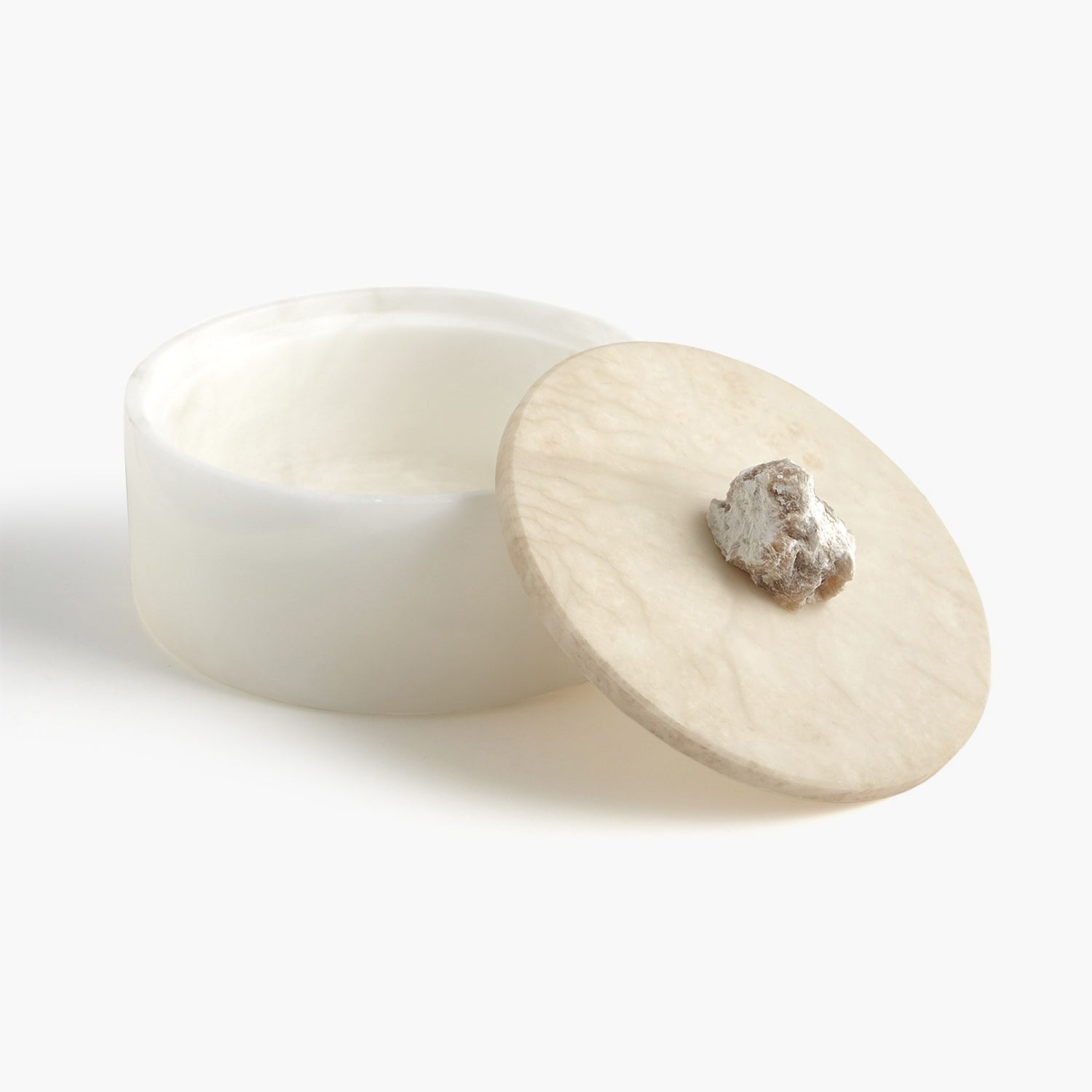 Alabaster Round Box w/Rock Finial - Open Box
