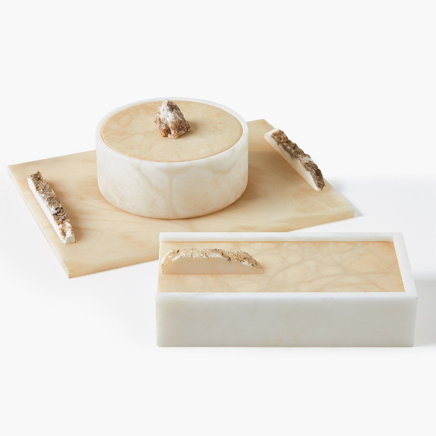 Alabaster Round Box w/Rock Finial - Open Box