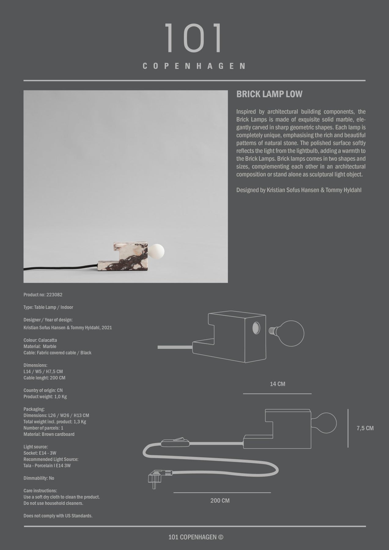 Brick Lamp, Low - Calacatta