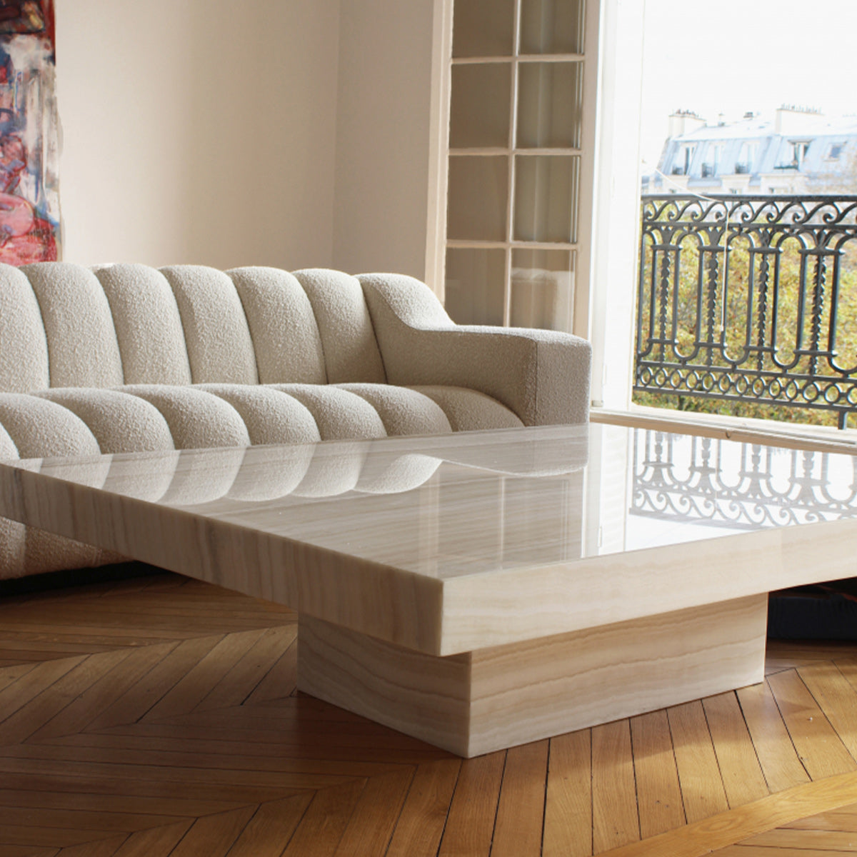 Cara Vanilla Onyx Coffee Table W casters