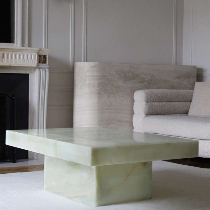 Cara Green Onyx Coffee Table W casters