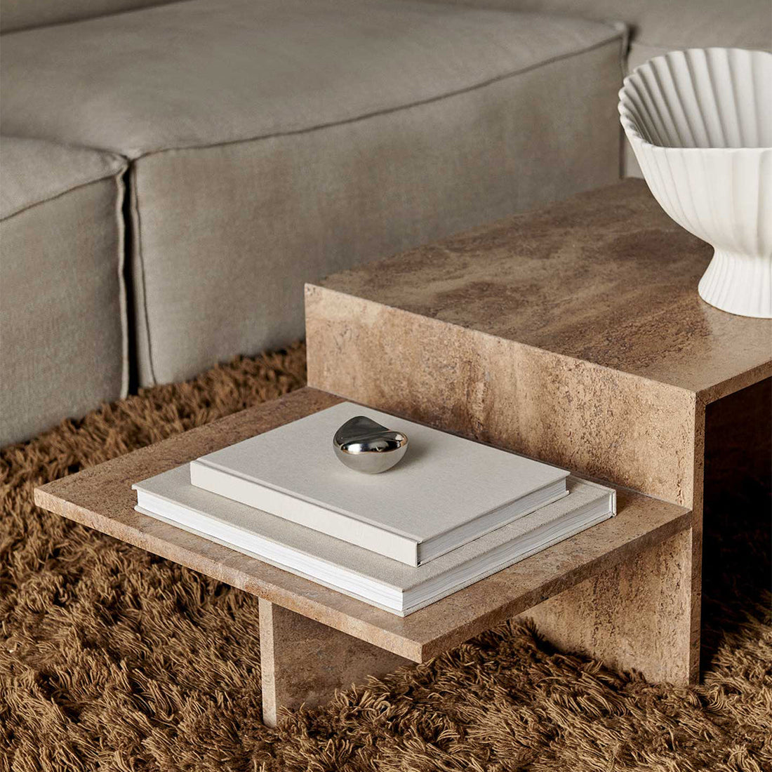 Distinct Coffee Table - Dark Brown Travertine - Open Box