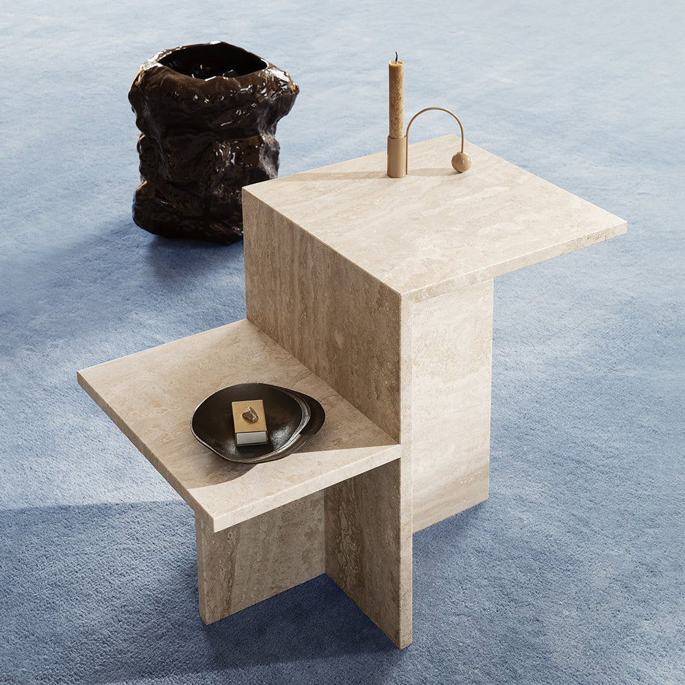 Distinct Side Table - Travertine