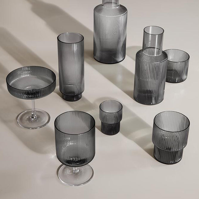 Glass Ripple small, smoked glass, set of four