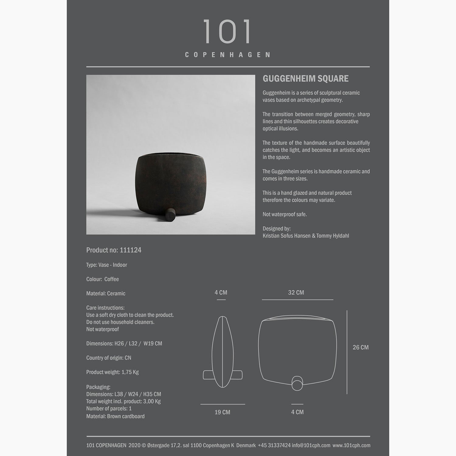 Guggenheim Vase - Square - Coffee