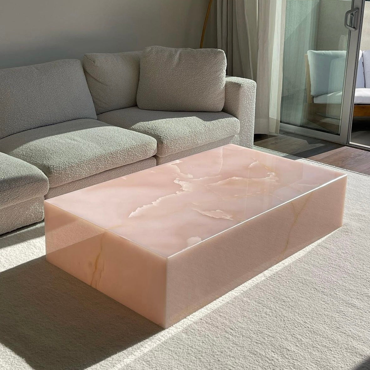 Pink Onyx Bubble Gum Table W casters