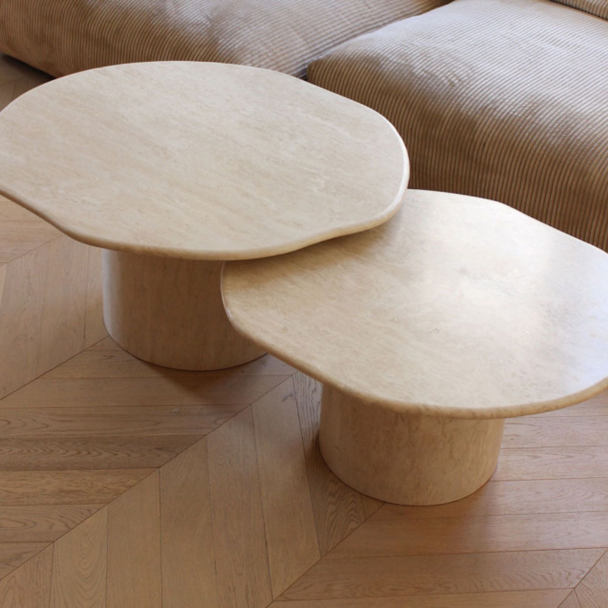 Joan Duo Travertine Coffee Table With Casters