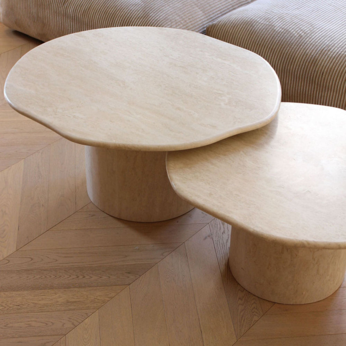Joan Duo Travertine Coffee Table With Casters