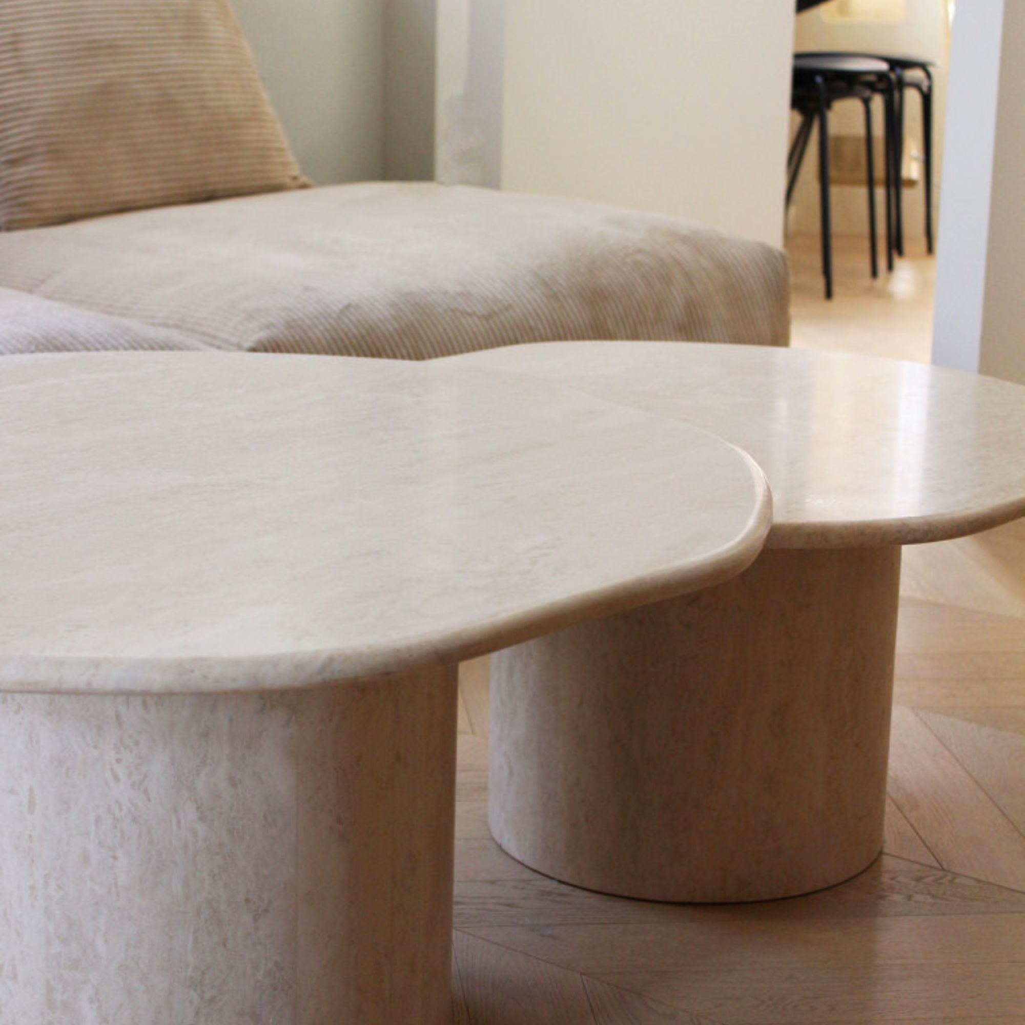 Joan Duo Travertine Coffee Table With Casters