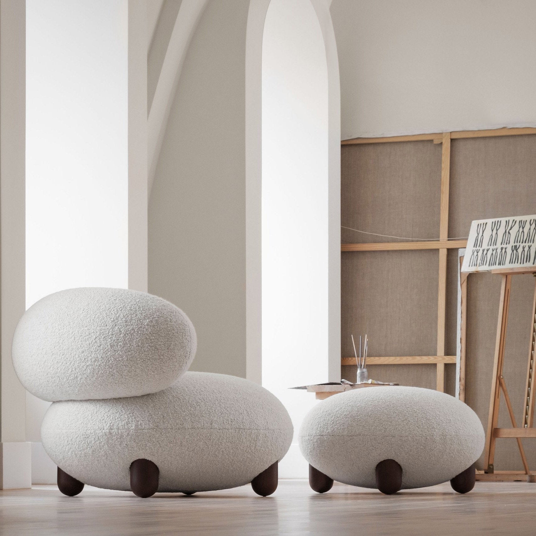 Flock Lounge Chair and Ottoman Set - Col. 1 Ivory -  Open Box