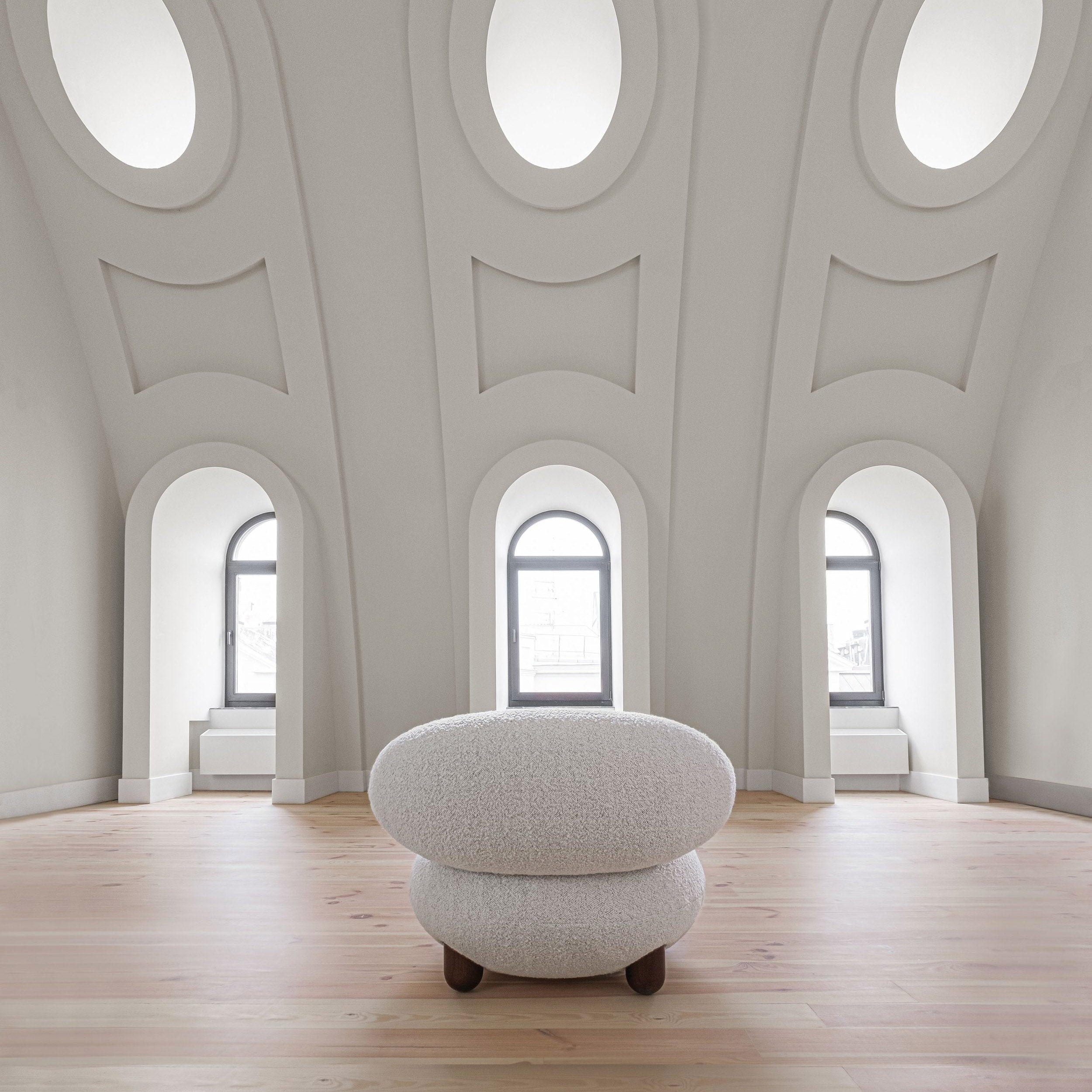 Flock Lounge Chair and Ottoman Set - Col. 1 Ivory -  Open Box
