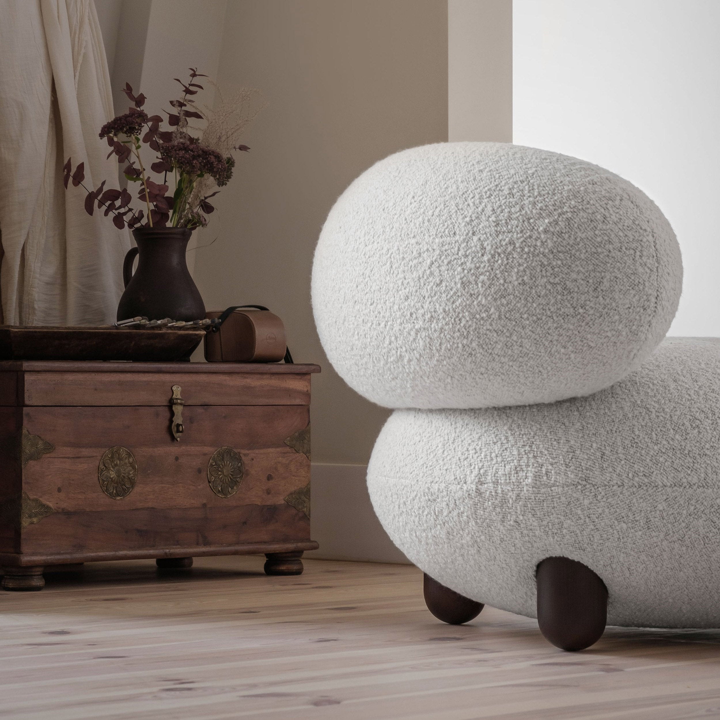 Flock Lounge Chair and Ottoman Set - Col. 1 Ivory -  Open Box