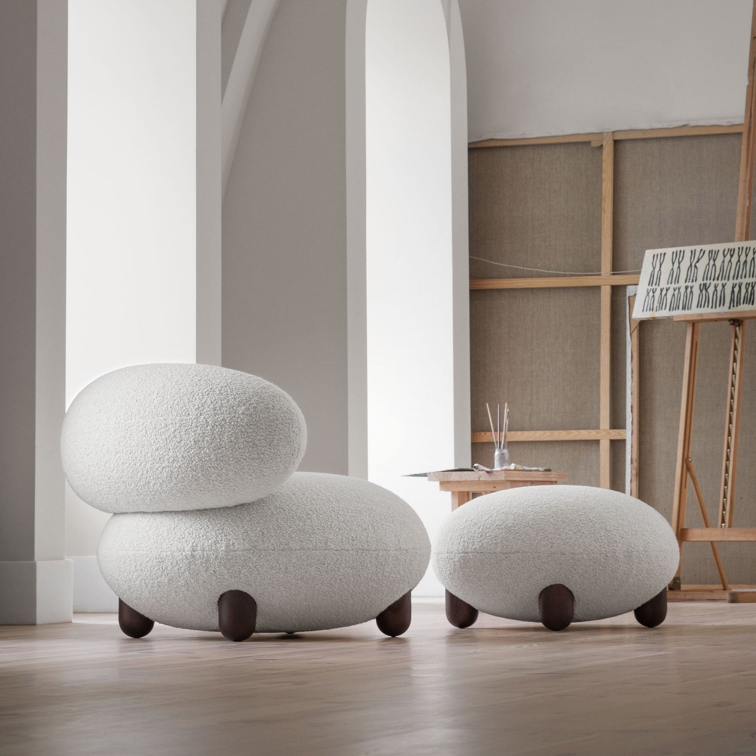 Flock Lounge Chair and Ottoman Set - Col. 1 Ivory -  Open Box
