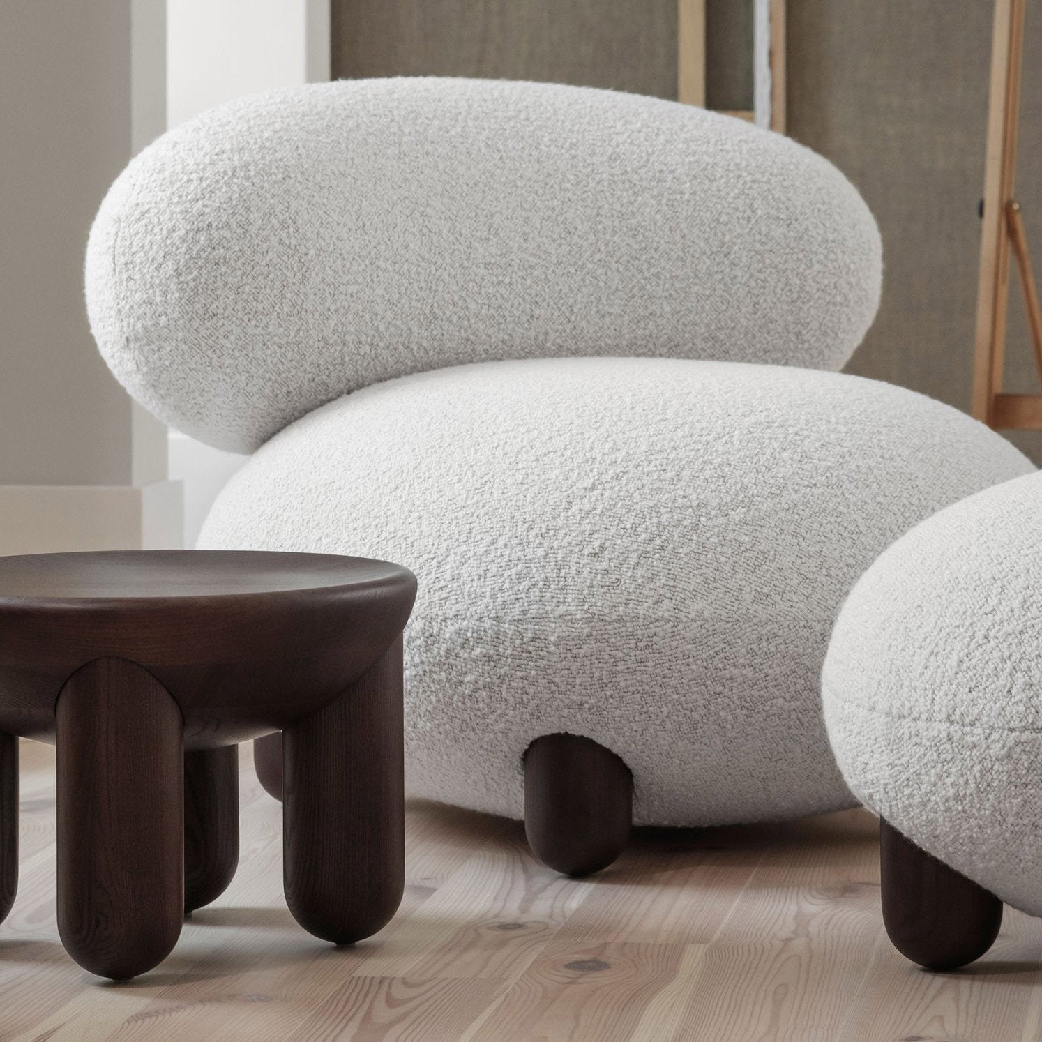 Flock Lounge Chair and Ottoman Set - Col. 1 Ivory -  Open Box