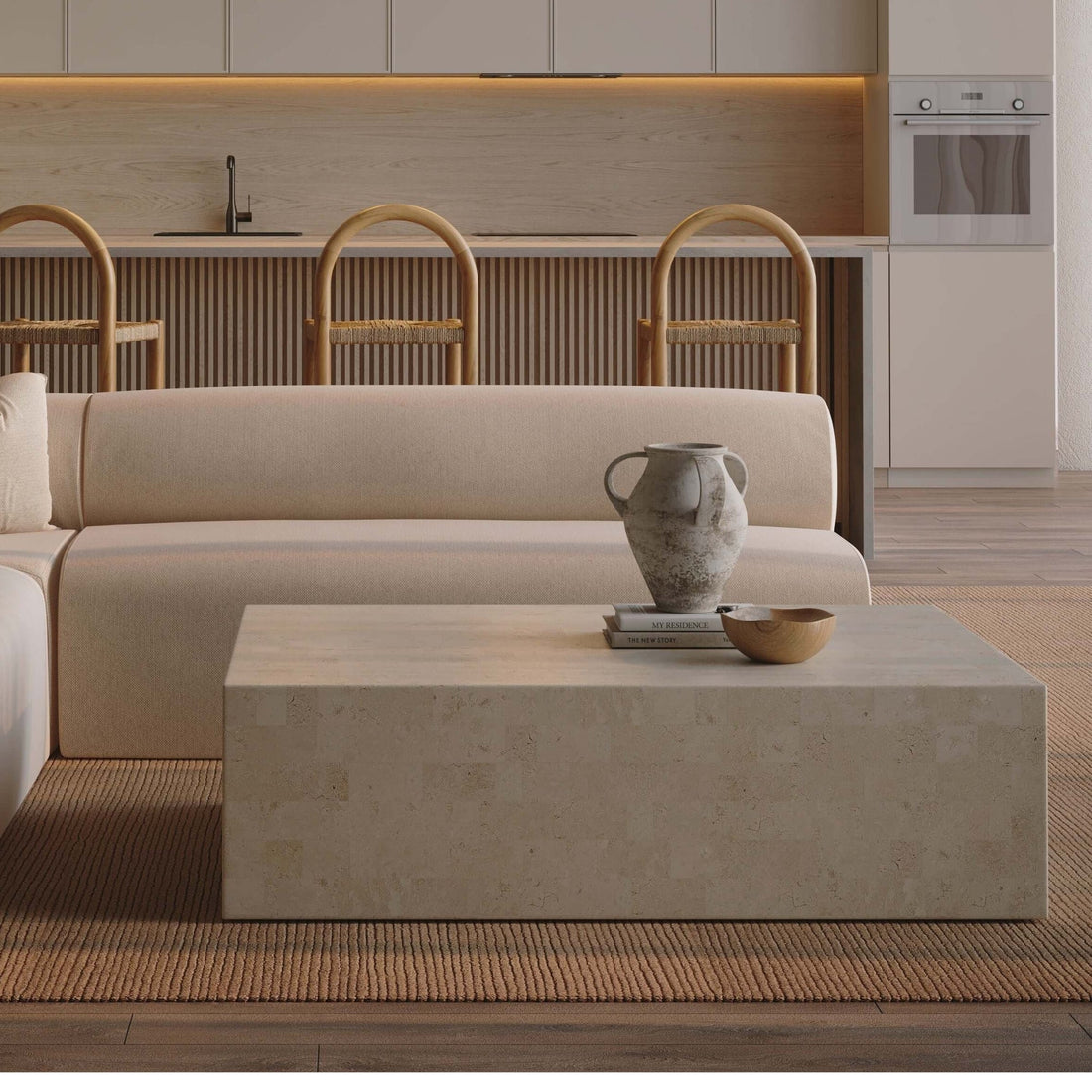 Mala Coffee Table, Fossil Stone