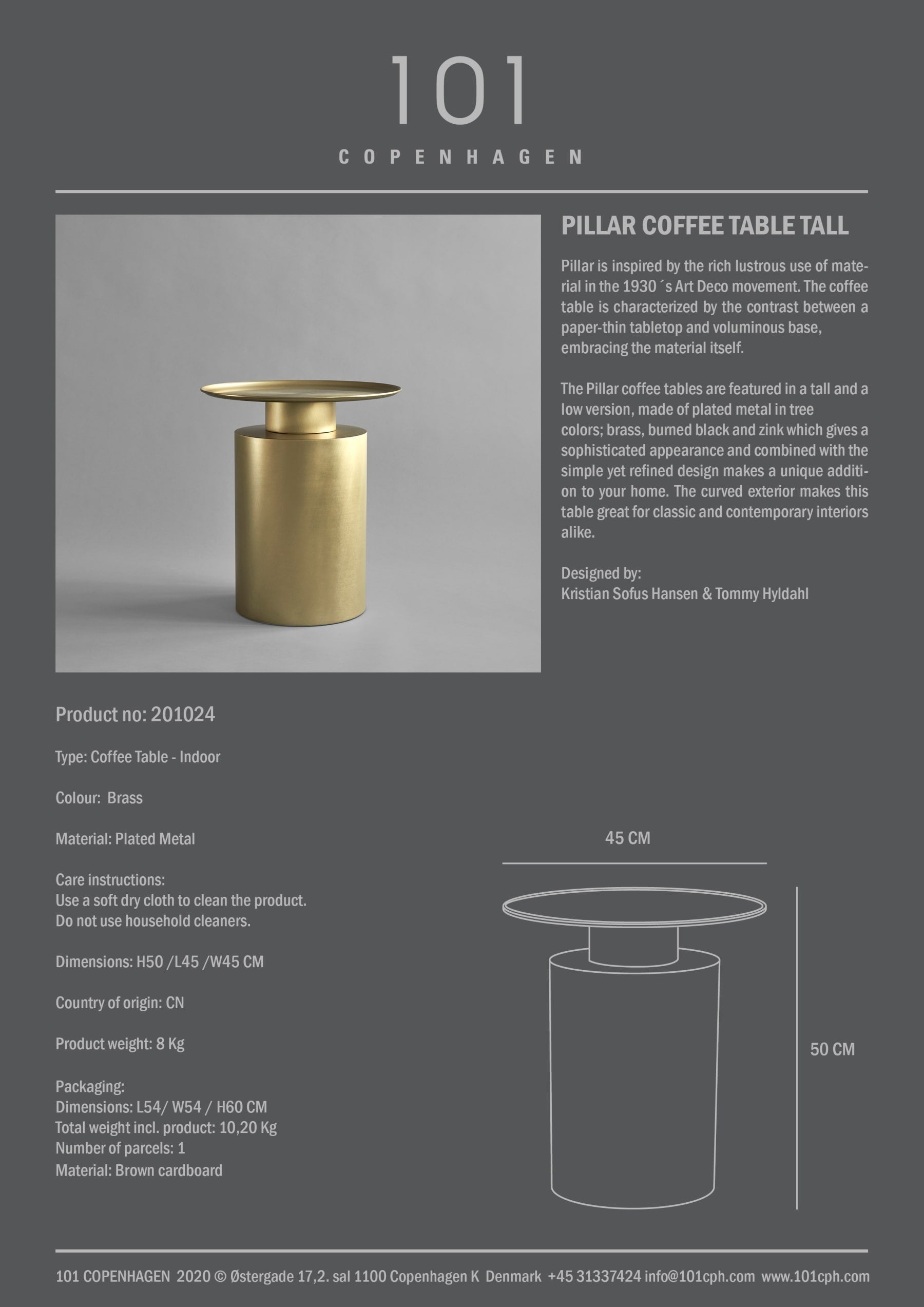 Pillar Side Table - Tall - Brass Antique - Open Box