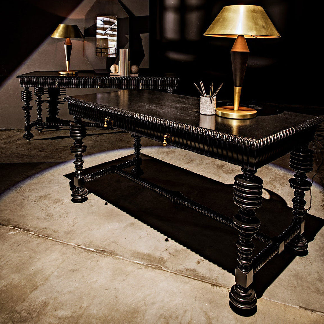 Margot Desk, Small (60"), Hand Rubbed Black