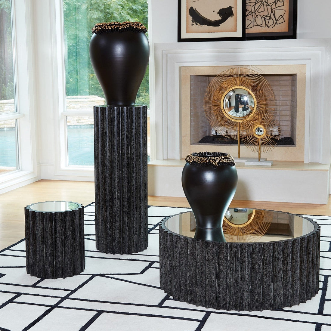 Reflective Column Pedestal-black Cerused Oak