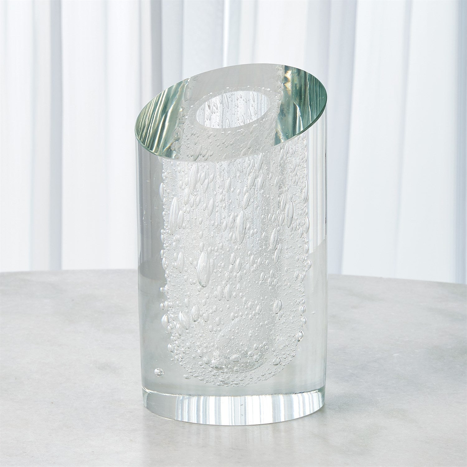 Slant Vase-clear W/bubbles