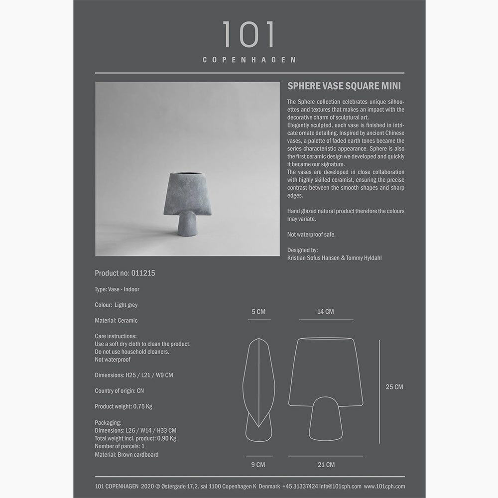 Sphere Vase Square - Mini - Light Grey