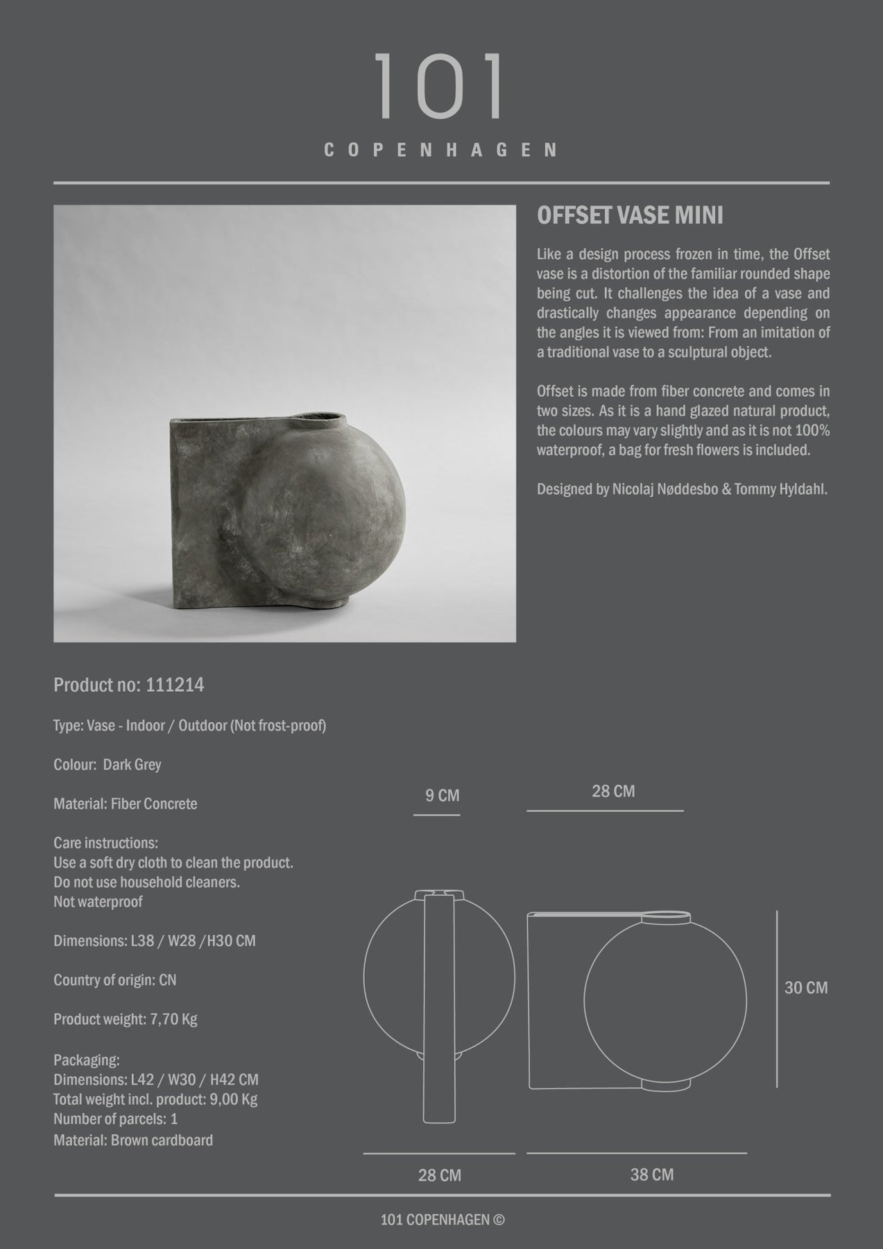 Offset Vase, Mini - Dark Grey